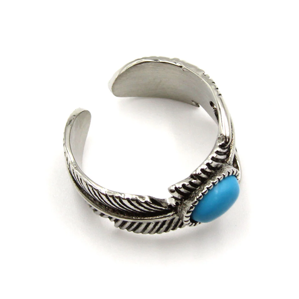 Anillo Acero Plateado Pluma Ave Piedra Turquesa