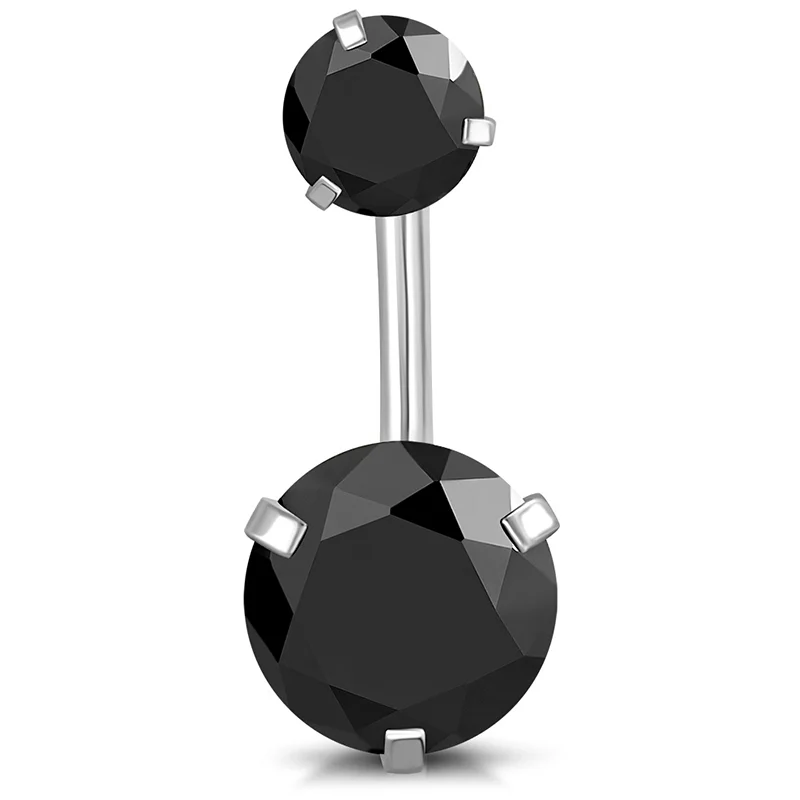 Piercing Para Ombligo Acero Zirconia Redonda Doble Negra