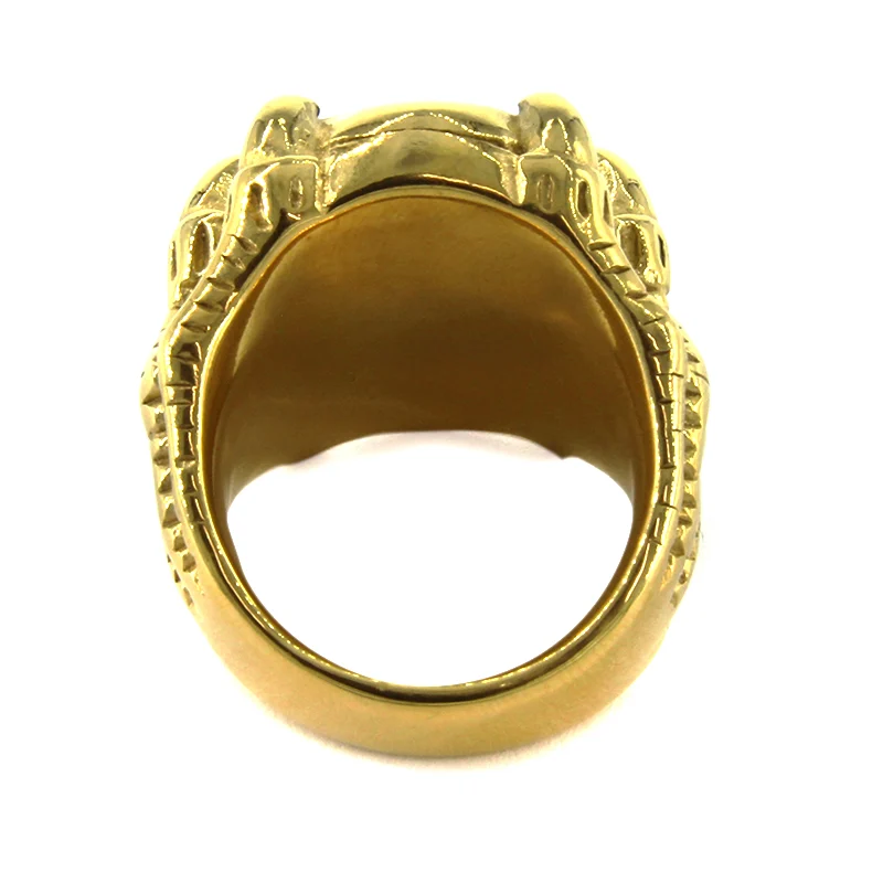 Anillo Acero Dorado Hombre Garra Dragón Zirconia Negra