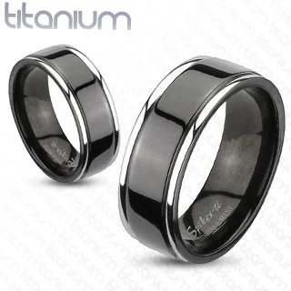 Anillo de Titanio Diseño Argolla de Matrimonio Negro Plata