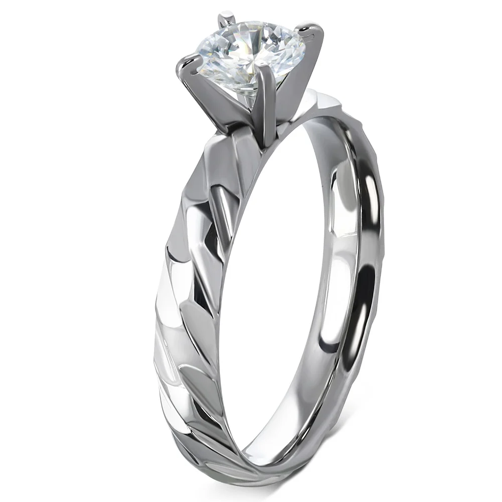 Anillo de Acero Diseño Compromiso Twist Queen Plateado