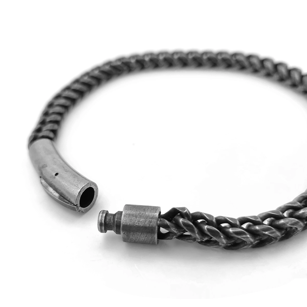 Pulsera Acero Negro Vintage Redonda Eslabon Cubano