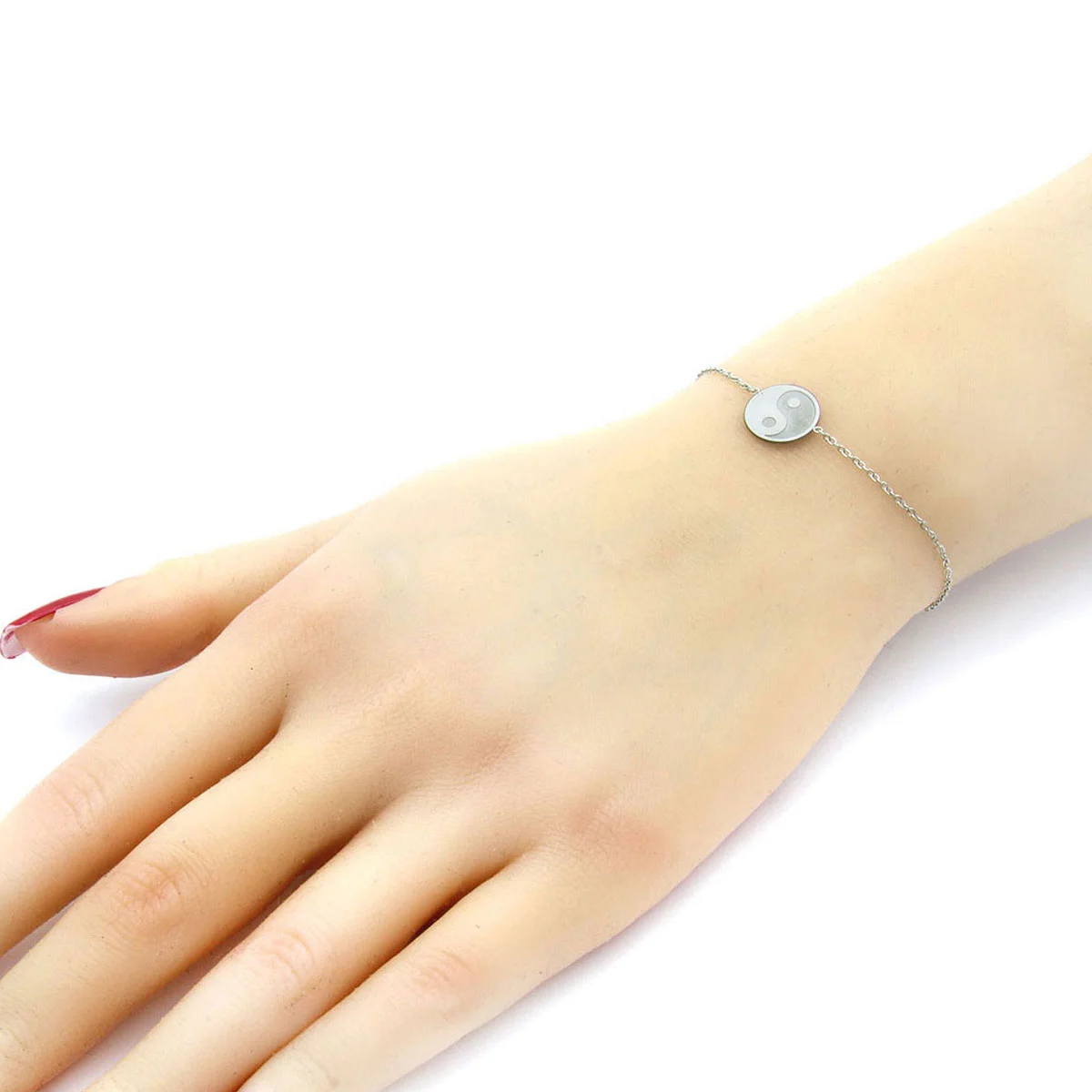 Pulsera Acero Inoxidable Plateado Yin Yang Circular