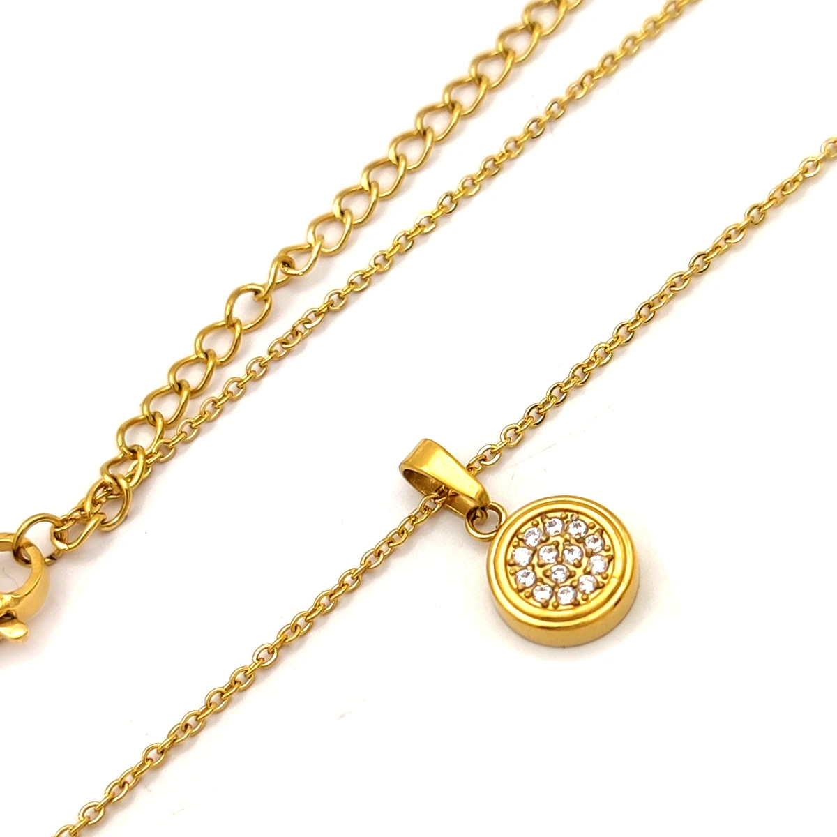 Collar Acero Dorado Mini Circulo Cristales Elegante