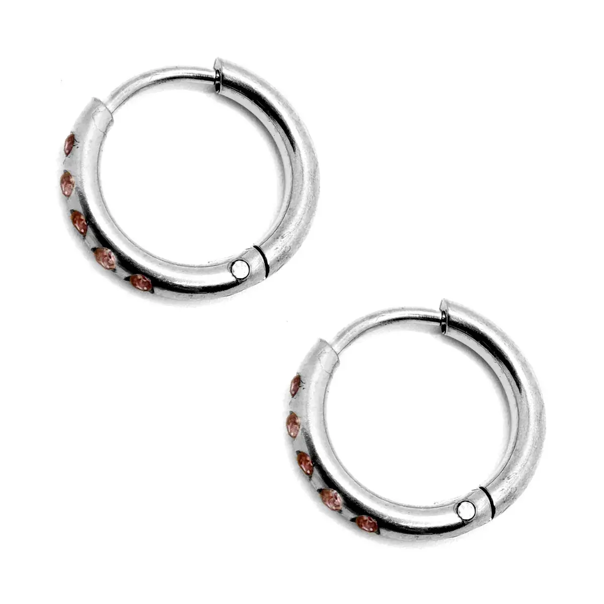 Aretes Mujer Acero Plateado Arracadas Cristales Rosa Lila