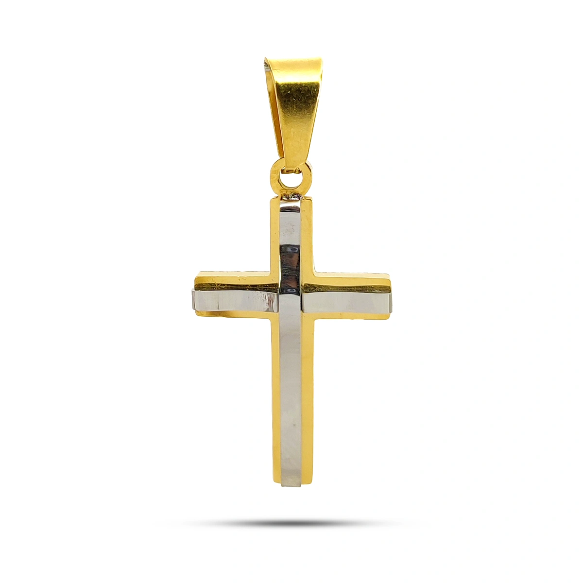 Dije Acero Inox Cruz Latina Interior Plateado 29 mm
