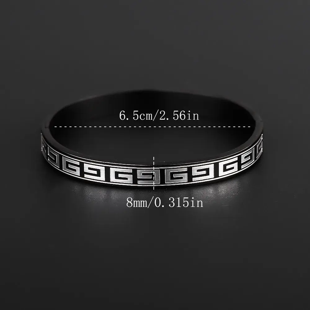 Pulsera Acero Negro Brazalete Patron de Grecas Grabadas