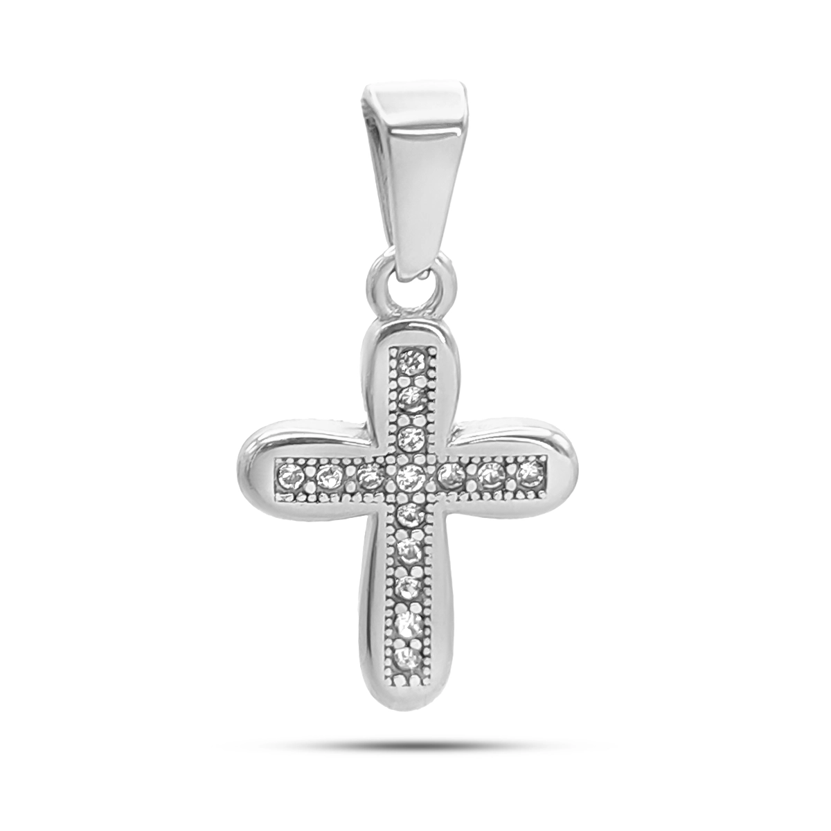 Dije Acero Inox Cruz Redondeada Chica Cristales 21 mm