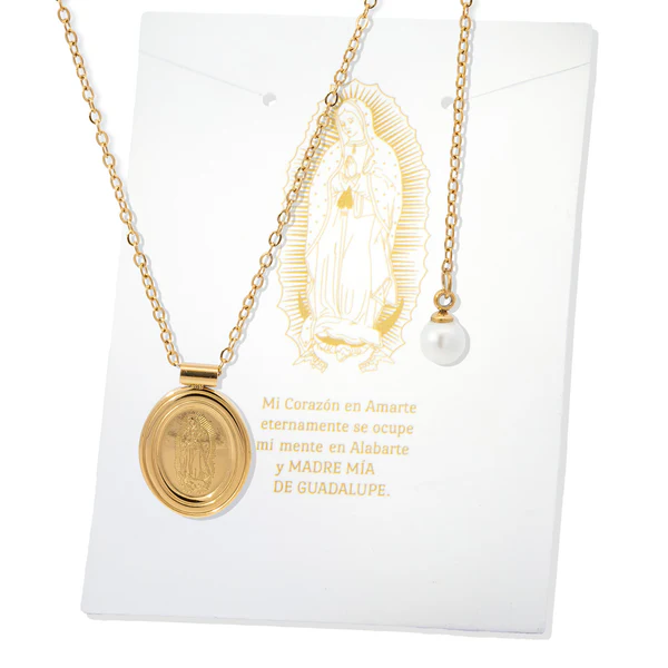 Collar Acero Dorado Medalla Virgen Guadalupe Ajustable