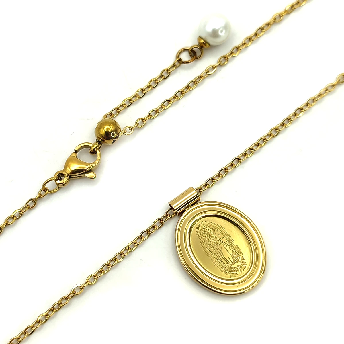 Collar Acero Dorado Medalla Virgen Guadalupe Ajustable