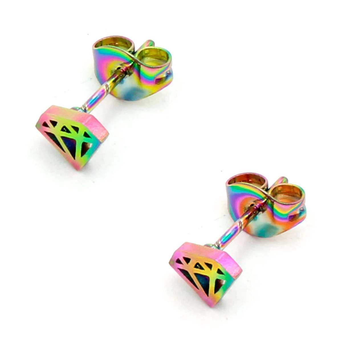 Aretes Acero Inox Tornasol Tipo Broquel Diamante
