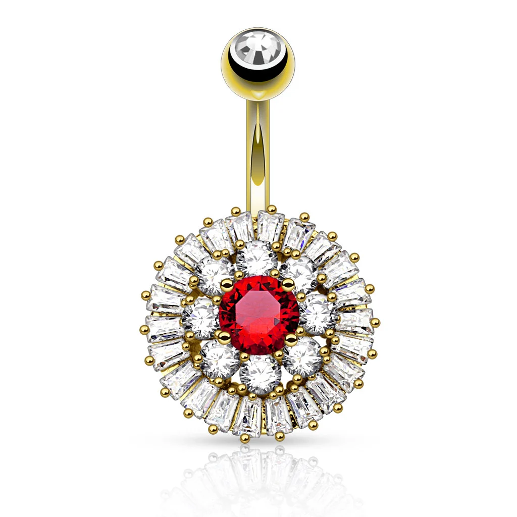 Piercing Ombligo Acero Dorado Flor de Zirconias