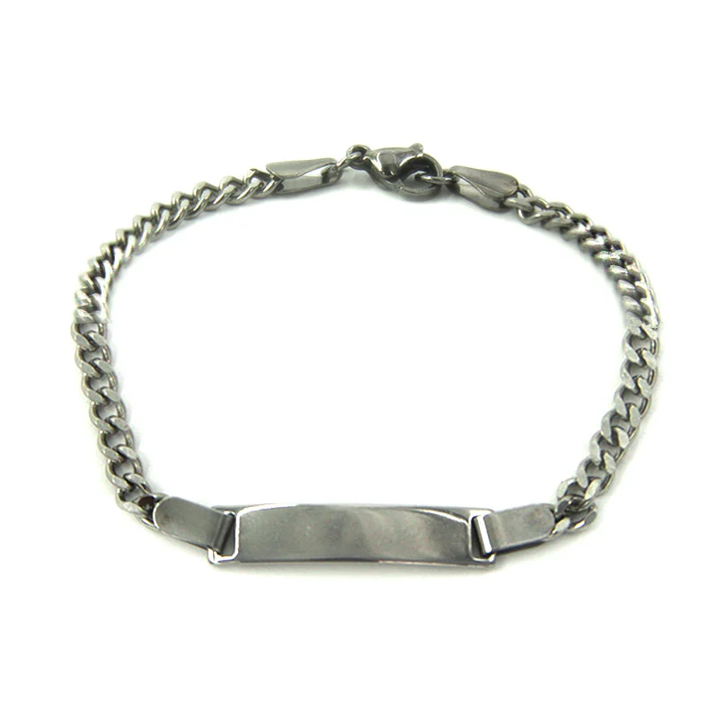 Pulsera Acero Plateado Esclava Placa Clasica Niño