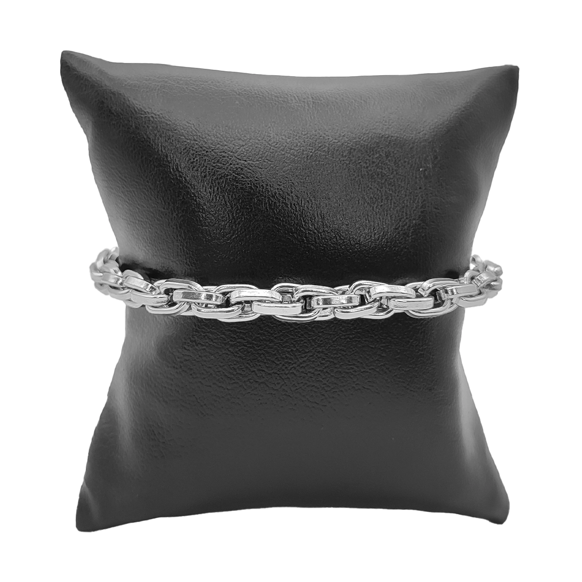 Pulsera Acero Plateado Esclava Eslabon Oval Entrelazado