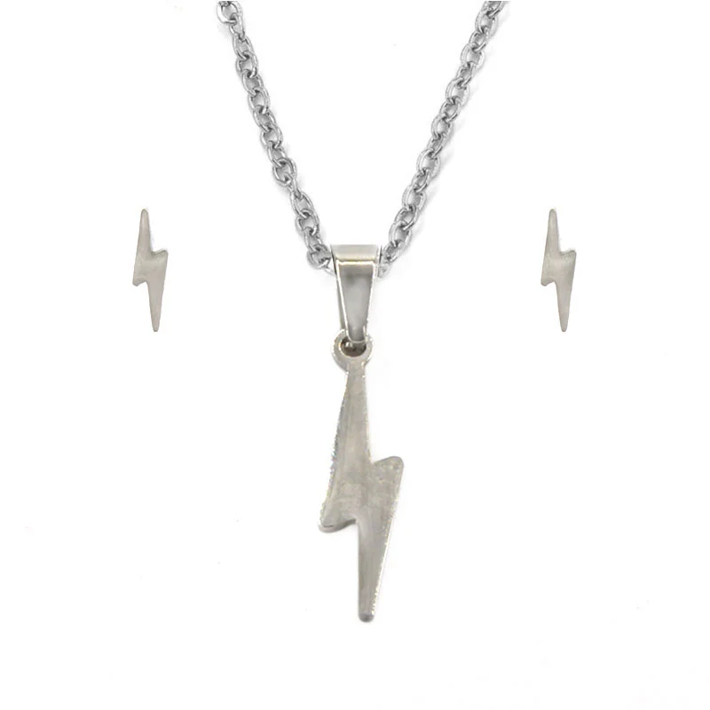 Set Joyeria Acero Inoxidable Plateado Rayo Rocker
