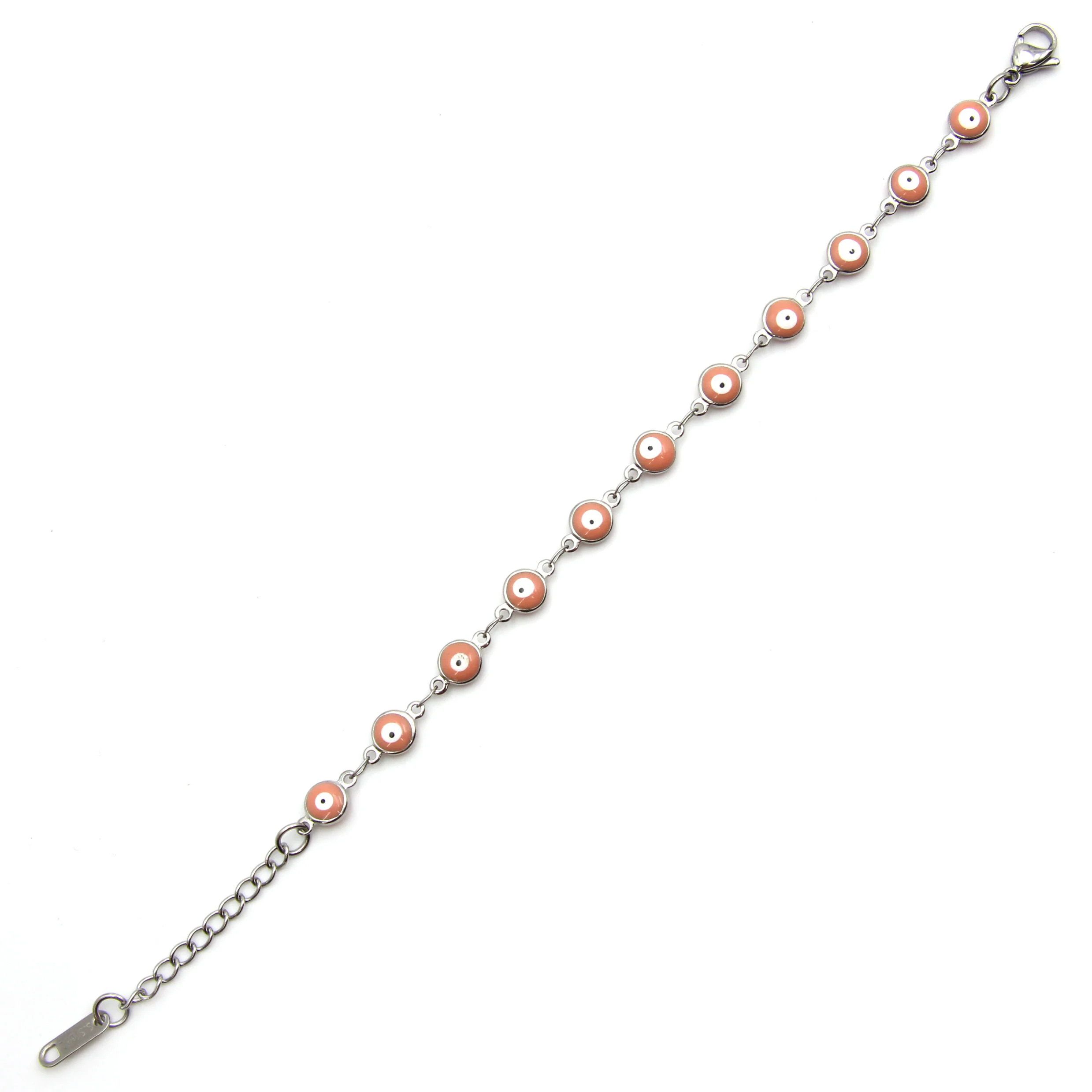 Pulsera Acero Plateado Ojo Turco Nazar 6 mm Rosa Cariño