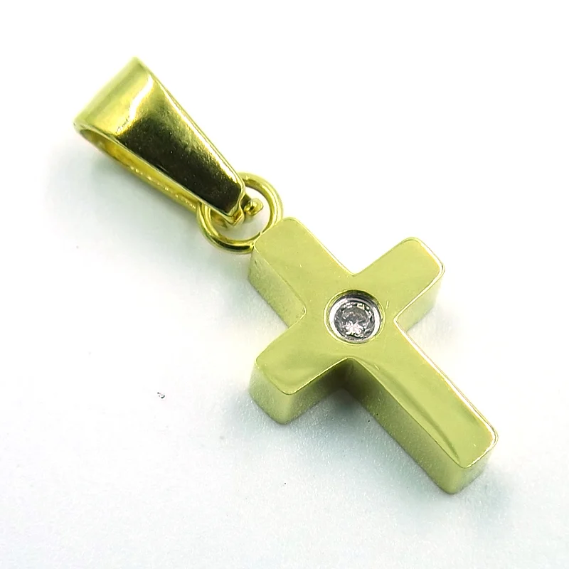 Dije Acero Dorado Mini Cruz Chip Zirconia
