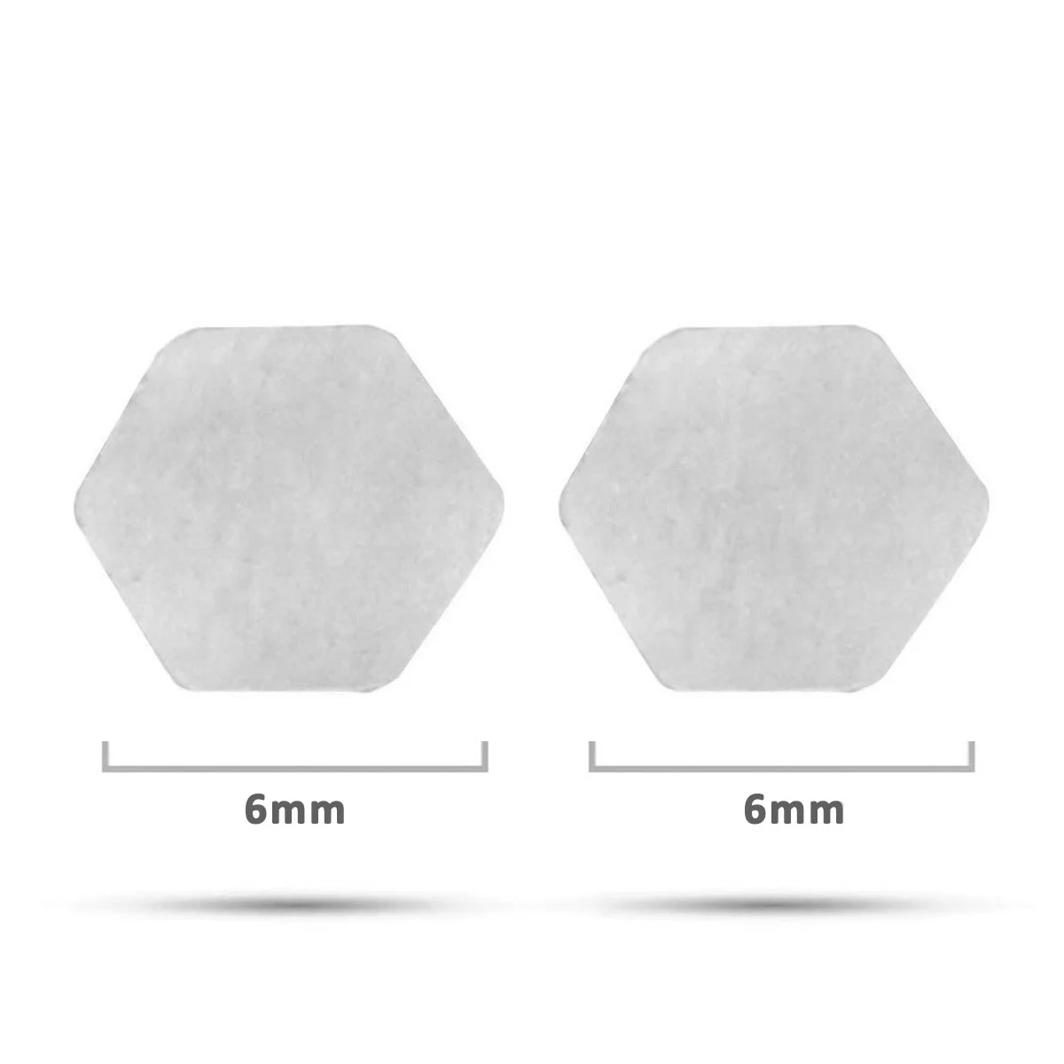 Aretes Tipo Broquel Acero Plateado Hexagono Liso 6mm