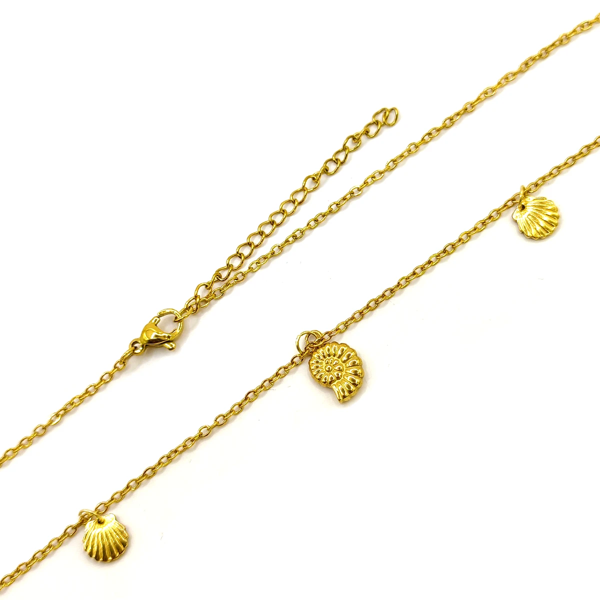 Collar Acero Inox Dorado Colgantes Mar Concha Caracol