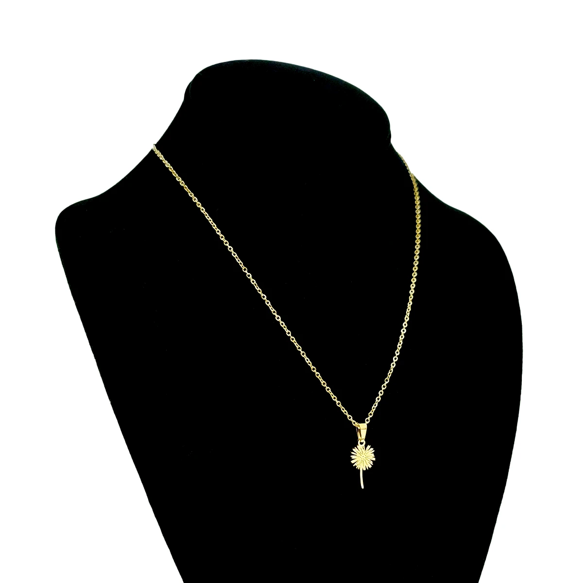 Set Joyeria Acero Dorado Flor Margarita Tallo Romantico