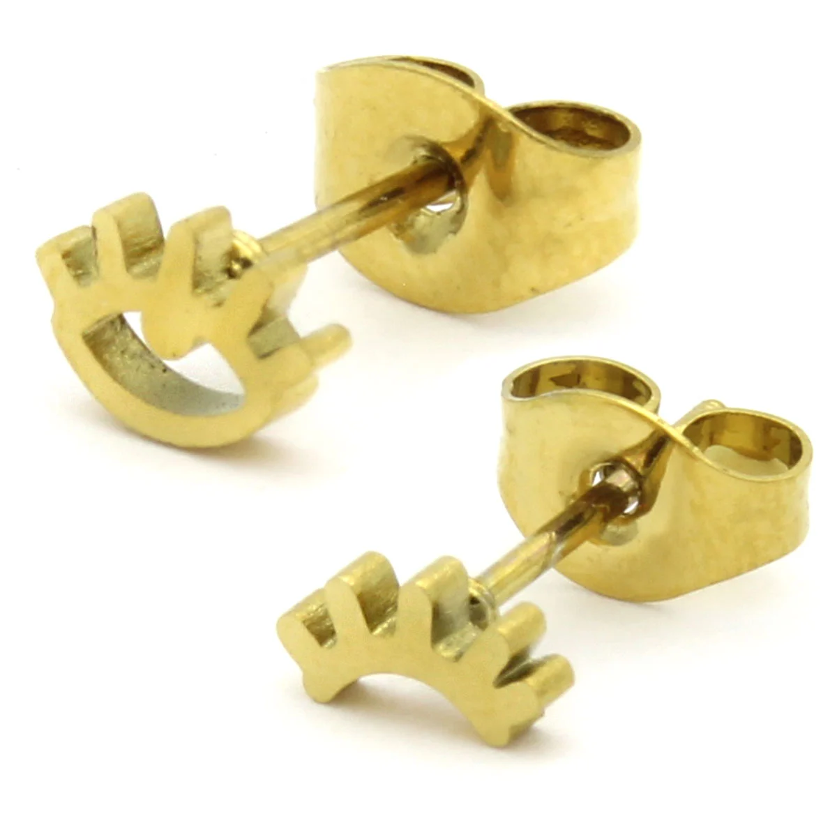 Arete Tipo Broquel Acero Dorado Pequeños Ojos Lisos
