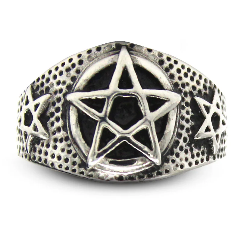 Anillo Hombre Acero Inoxidable Plateado Estrella 5 Picos