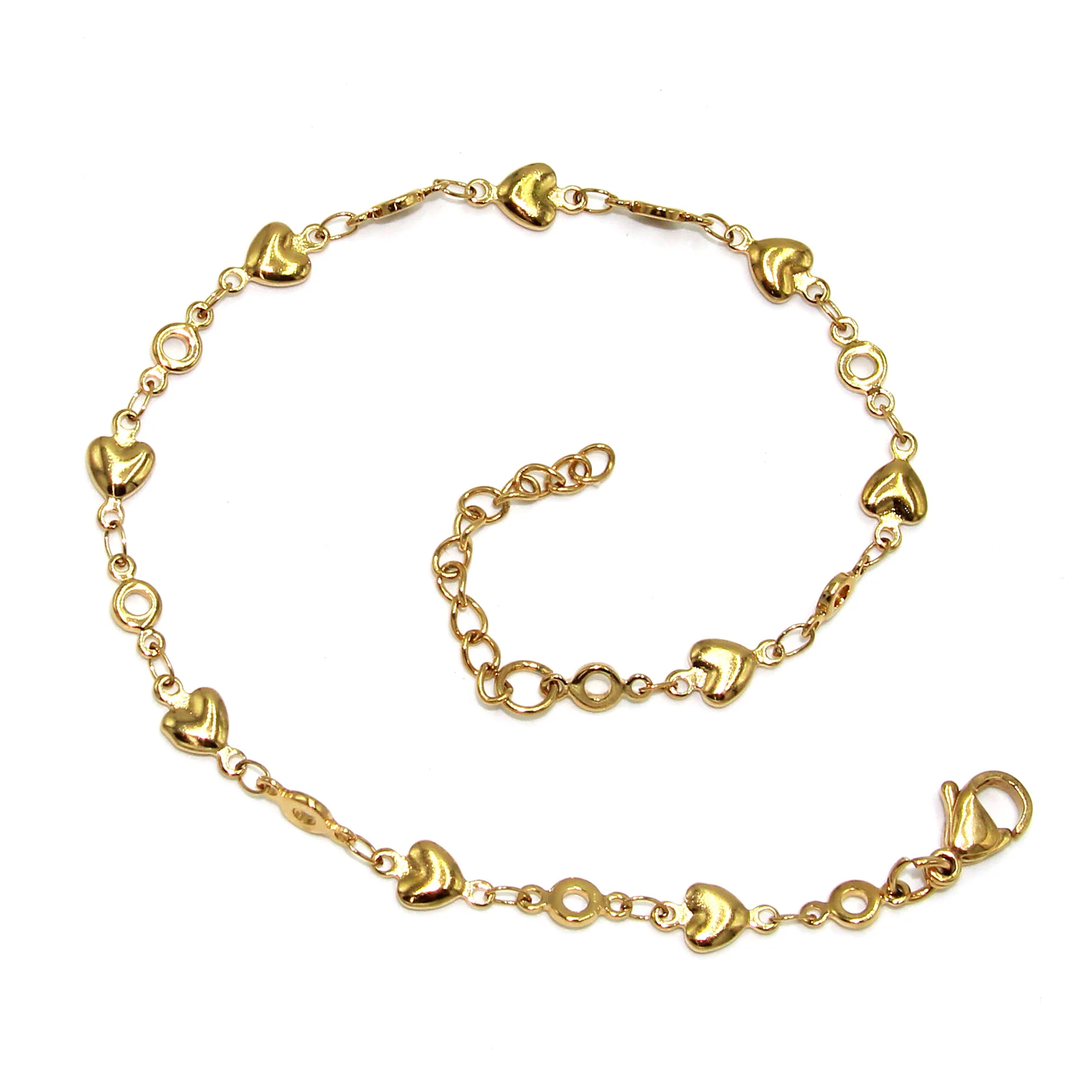 Tobillera Acero Dorado Eslabón Delgado Corazón Pequeño