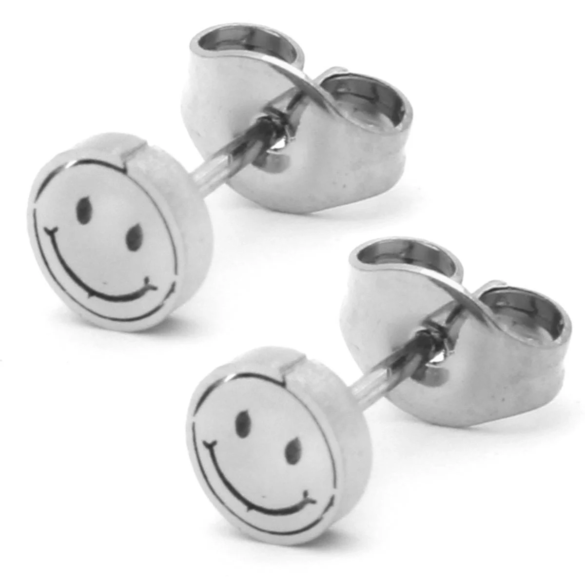 Arete Tipo Broquel Acero Plateado Mini Happy Face