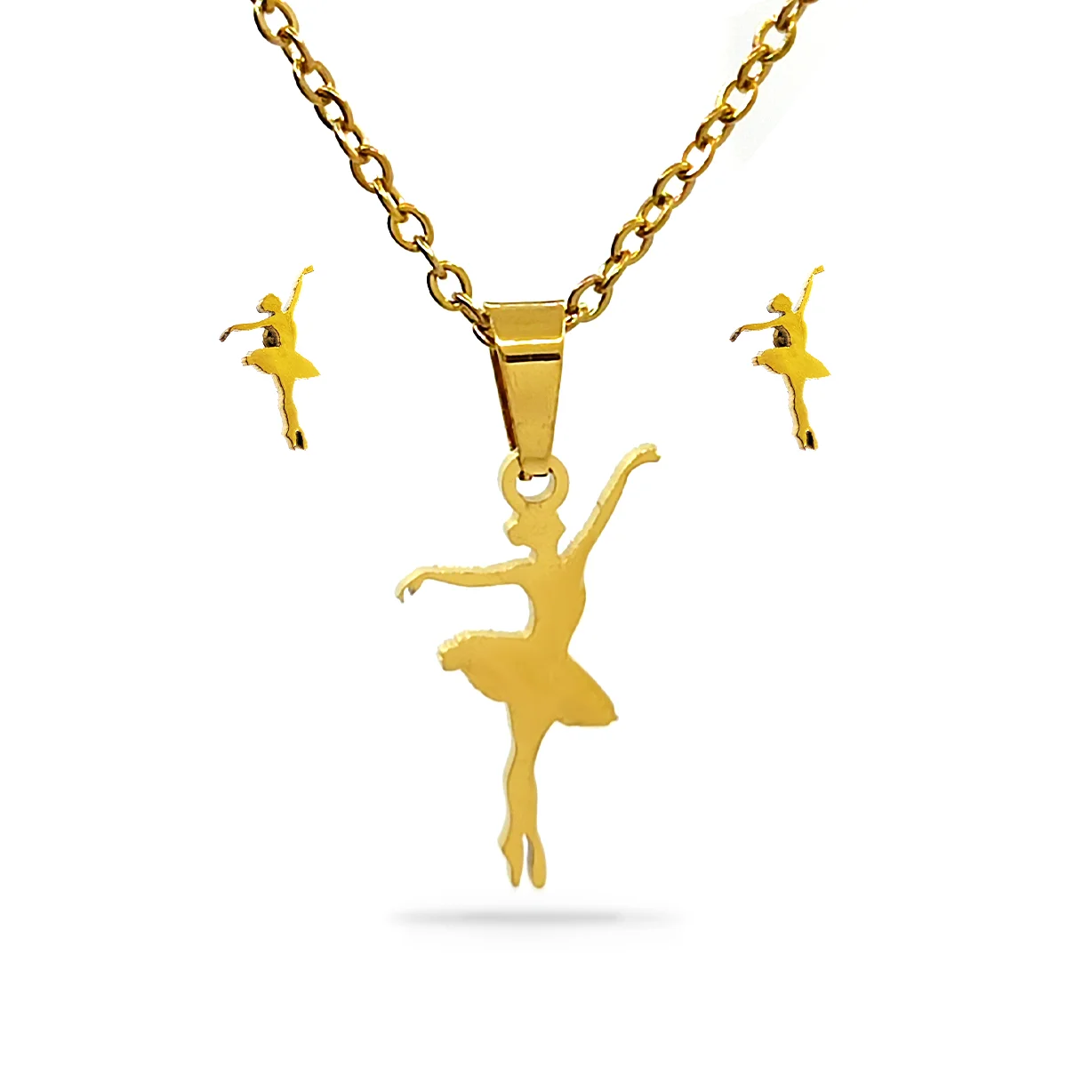 Set Joyería Acero Dorado Bailarina Ballet Danza Tutú