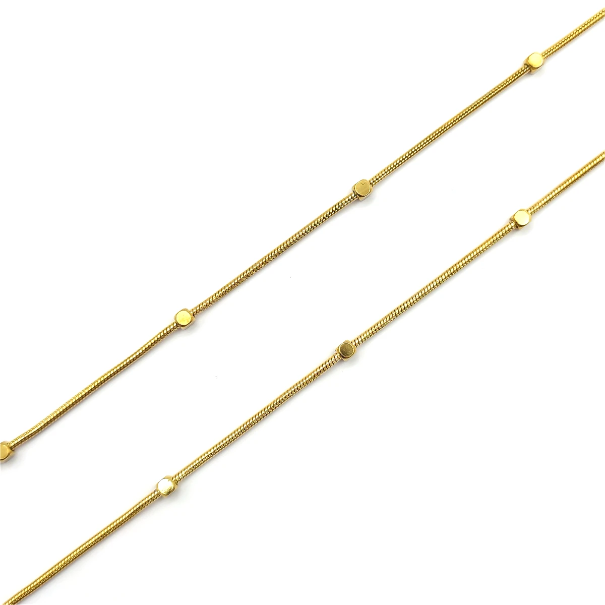 Collar Acero Dorado Doble Cola de Raton Balines Cuadrados