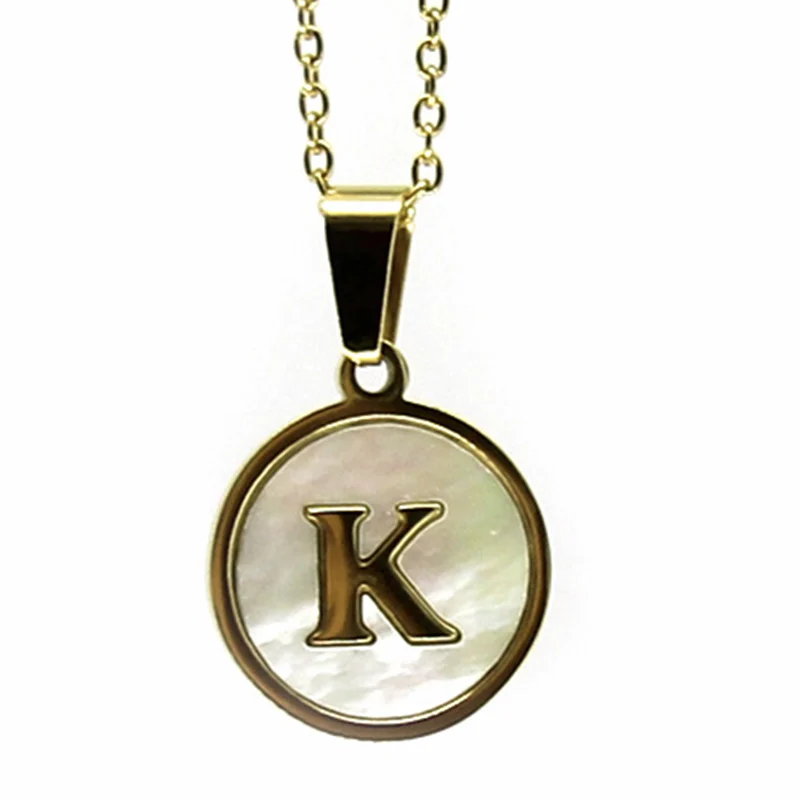 Collar Acero Dorado Letra K Madre Perla