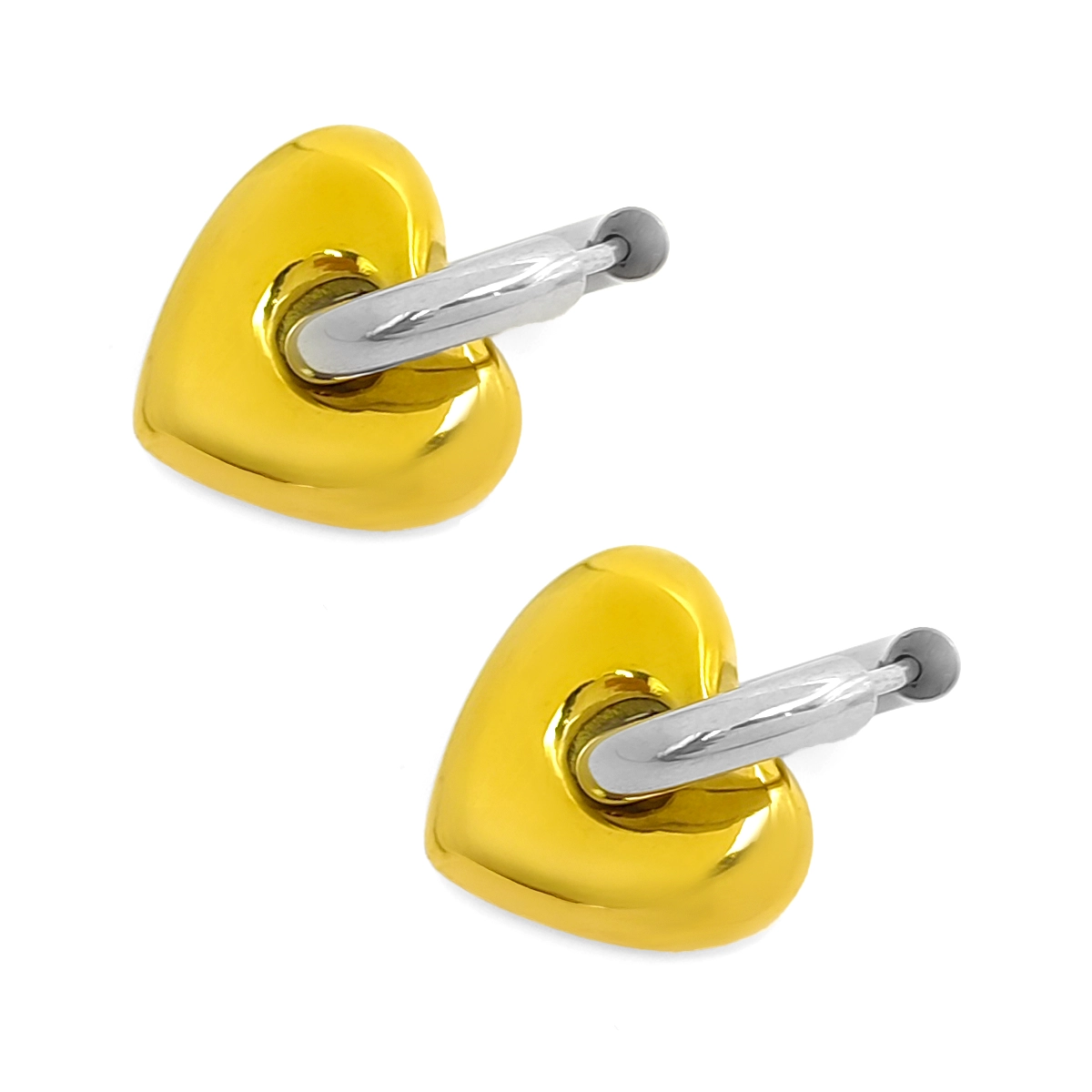 Aretes Acero Bicolor Huggies Chunky Colgante Corazon