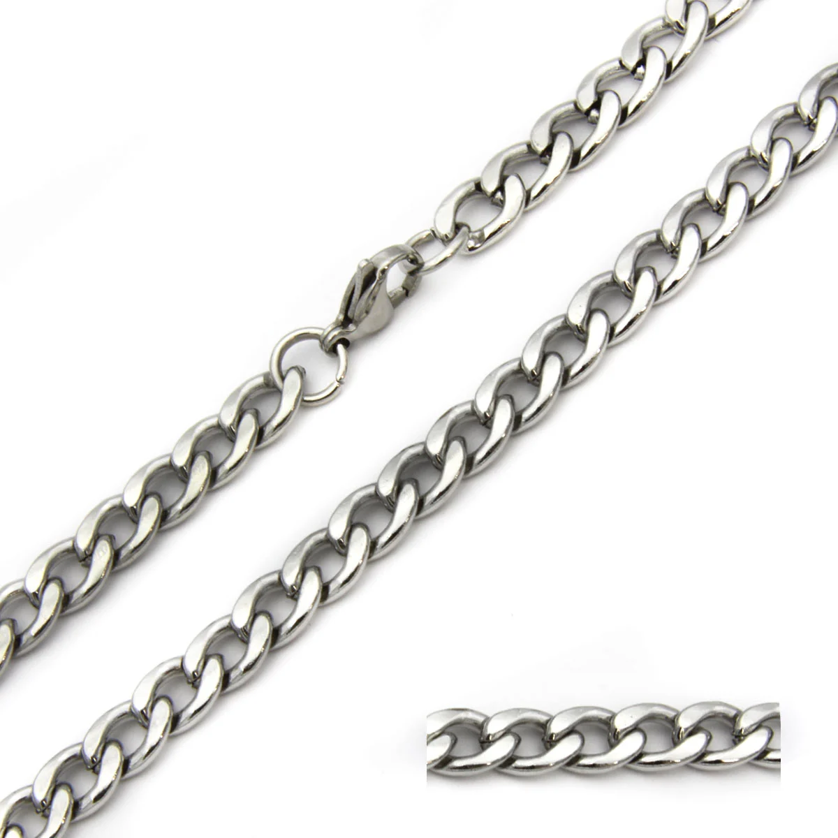 Cadena Acero Inoxidable Plateado Eslabón Cubano 7mmx 70cm