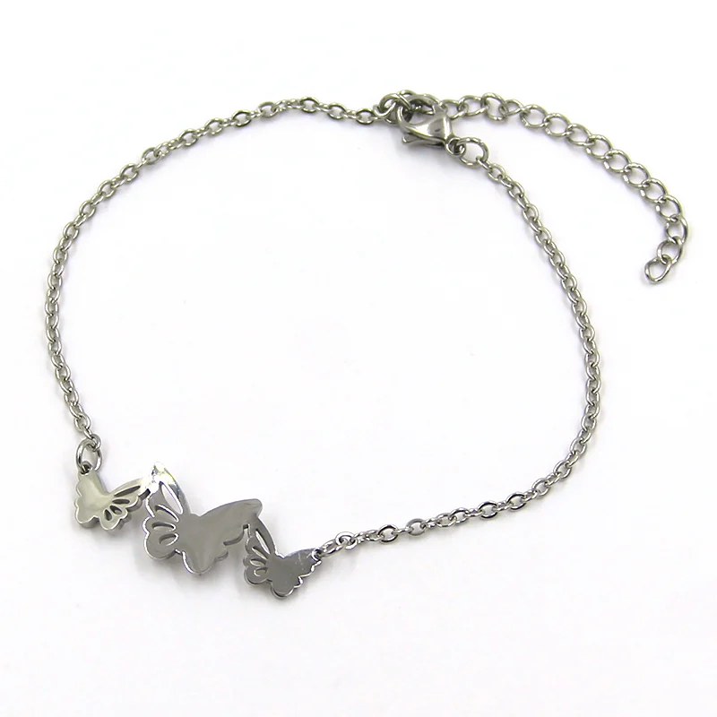 Pulsera Dama Acero Inox Plateado Triple Mariposa