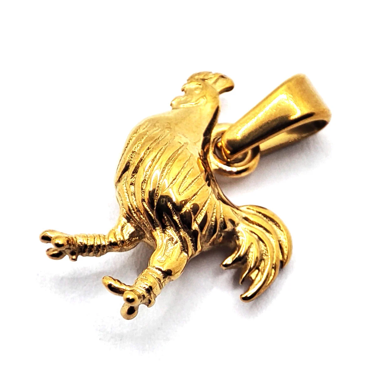 Dije Acero Dorado Gallo Granja Gallito Detallado 3D 15 mm