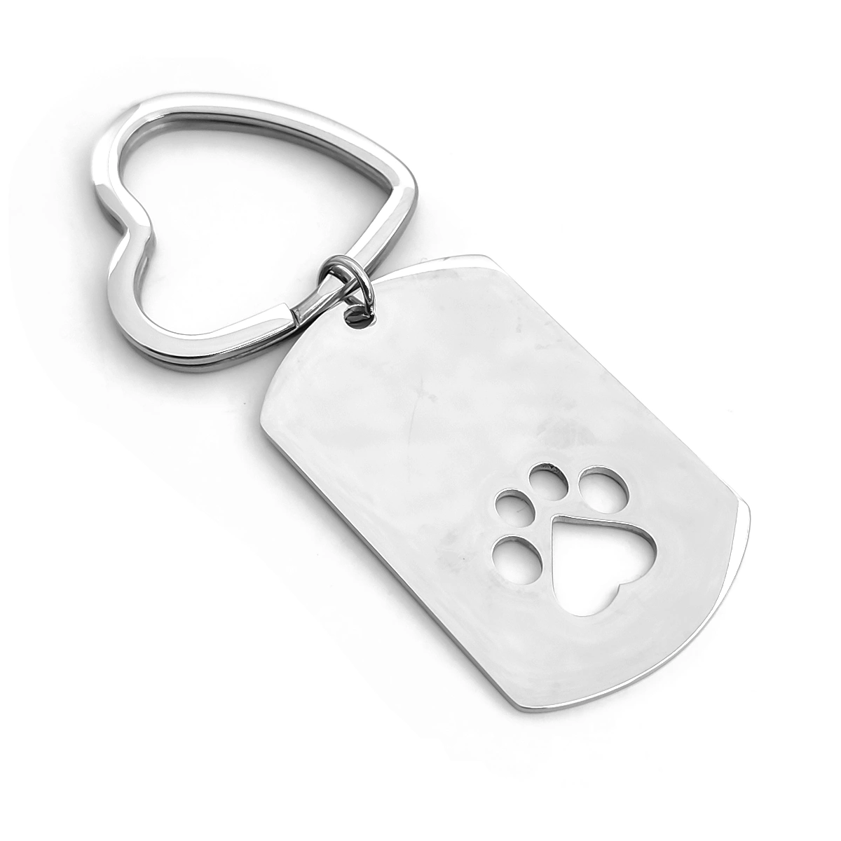Llavero Acero Plateado Placa Huella Mascota Para Grabado