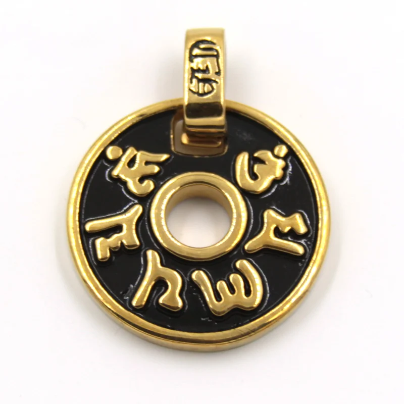 Dije Acero Dorado Medallón Mantras Sagrados