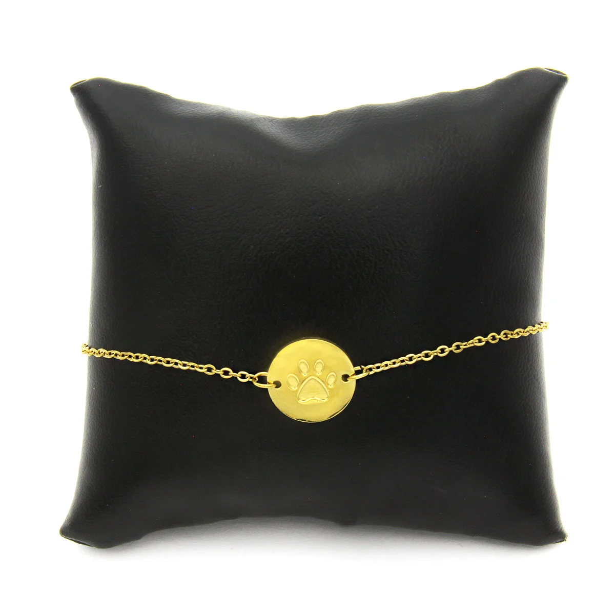 Pulsera Acero Inoxidabe Dorado Dije Circular Huella Perro