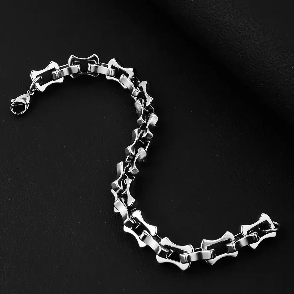 Pulsera Acero Plateado Esclava Punk Rock Robusta 10 mm