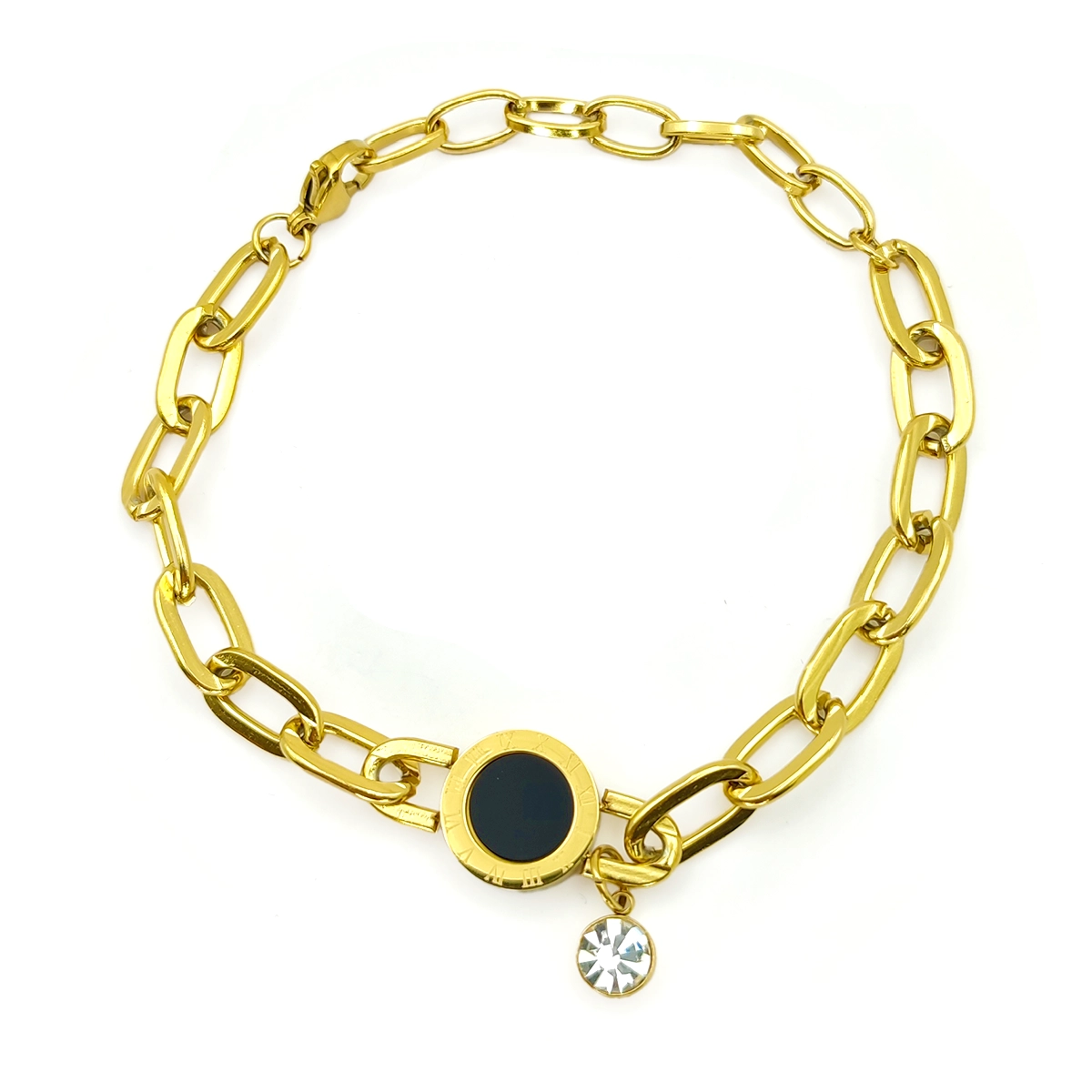 Pulsera Acero Circulo negro Numeros Romanos Cristal