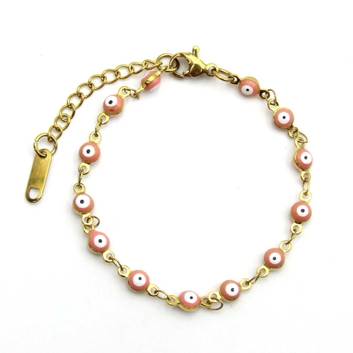 Pulsera Acero Dorado Ojo Turco Nazar 4 mm Rosa Cariño