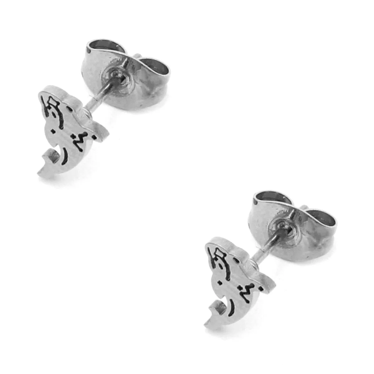 Aretes Acero Inox Plateado Tipo Broquel Ballena Saltando