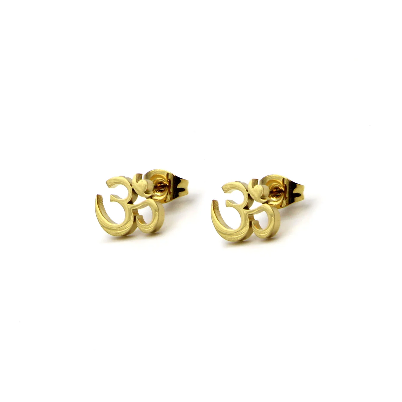 Aretes Broquel Acero Dorado Símbolo lo Esencial Om Hindu