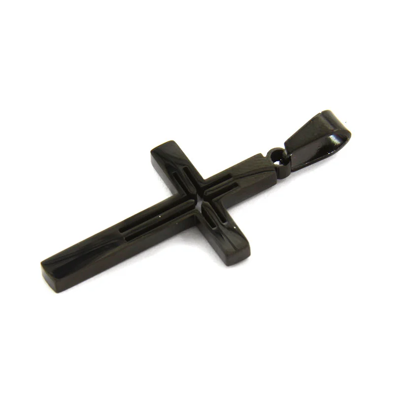 Dije Acero Negro Cruz Latina Hueca Delgada Esperanza