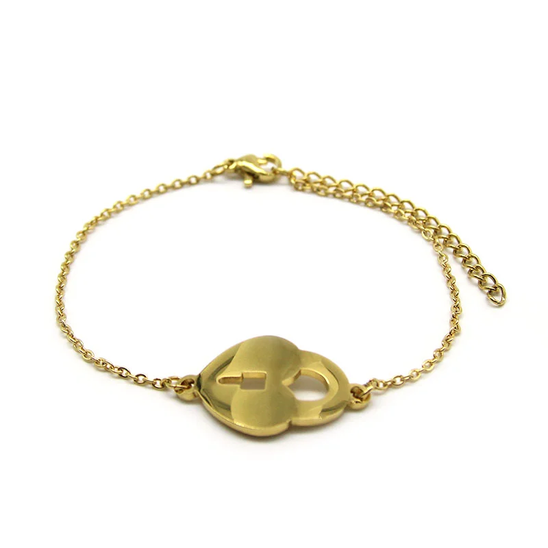 Pulsera Acero Inoxidable Dorado Corazon Candado