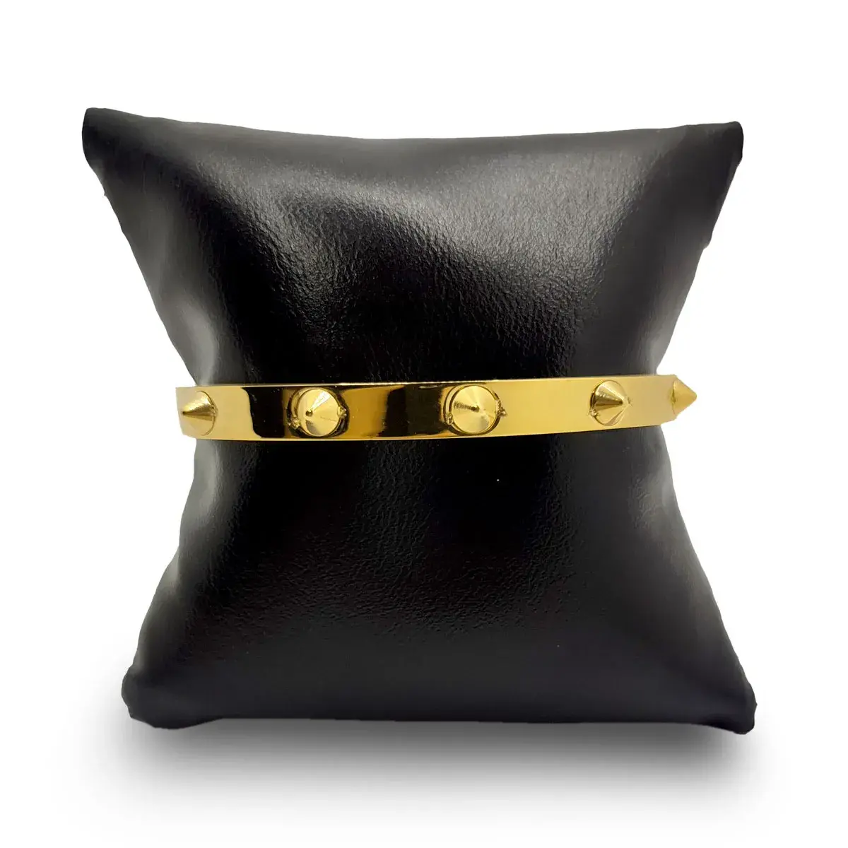 Pulsera Acero Dorado Brazalete Liso Picos Punk Rock