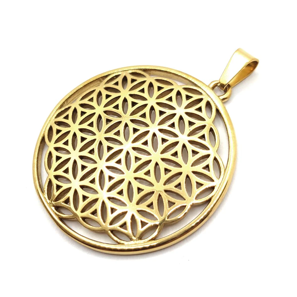 Dije Acero Dorado Flor de la vida Figura Sagrada Unidad