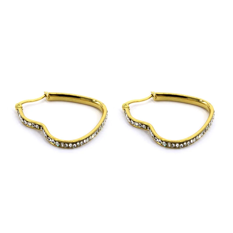 Aretes Acero Dorado Arracada Corazon Zirconias 37x45mm