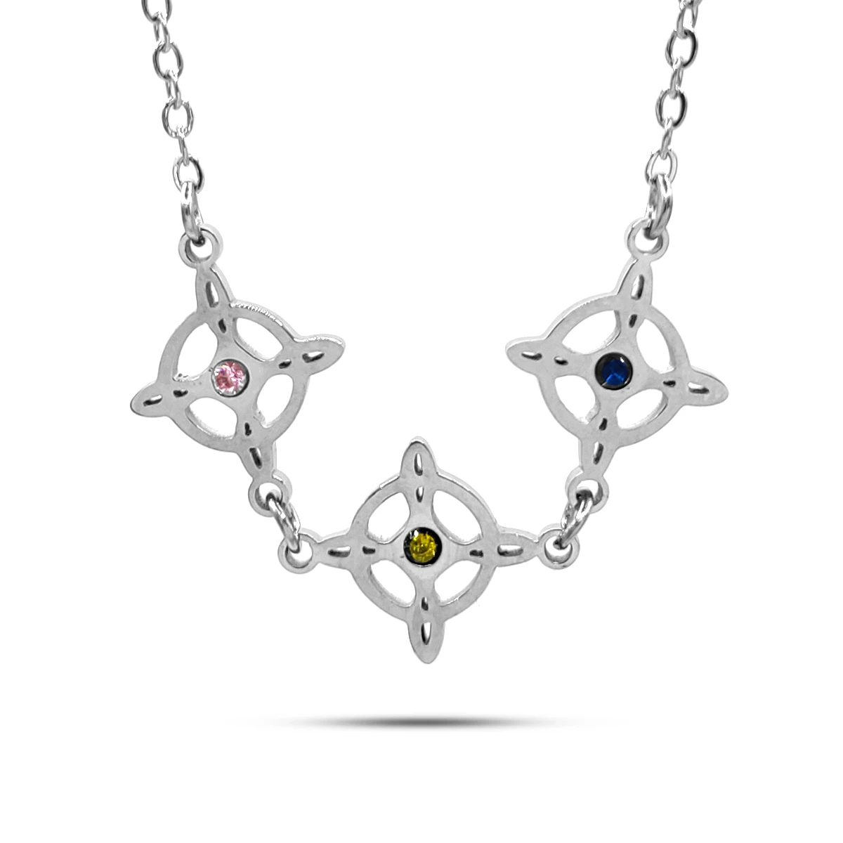 Collar Acero Plateado Nudo de Bruja Triple Protección