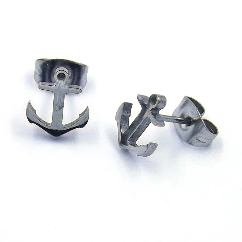 Aretes Acero Inoxidable Plateado Tipo Broquel Ancla